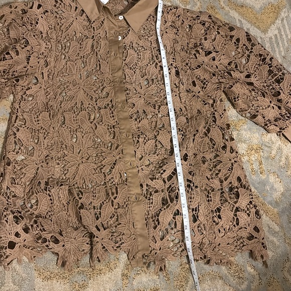 POL Brown Chocolate Lace button up top sz M - Picture 4 of 5